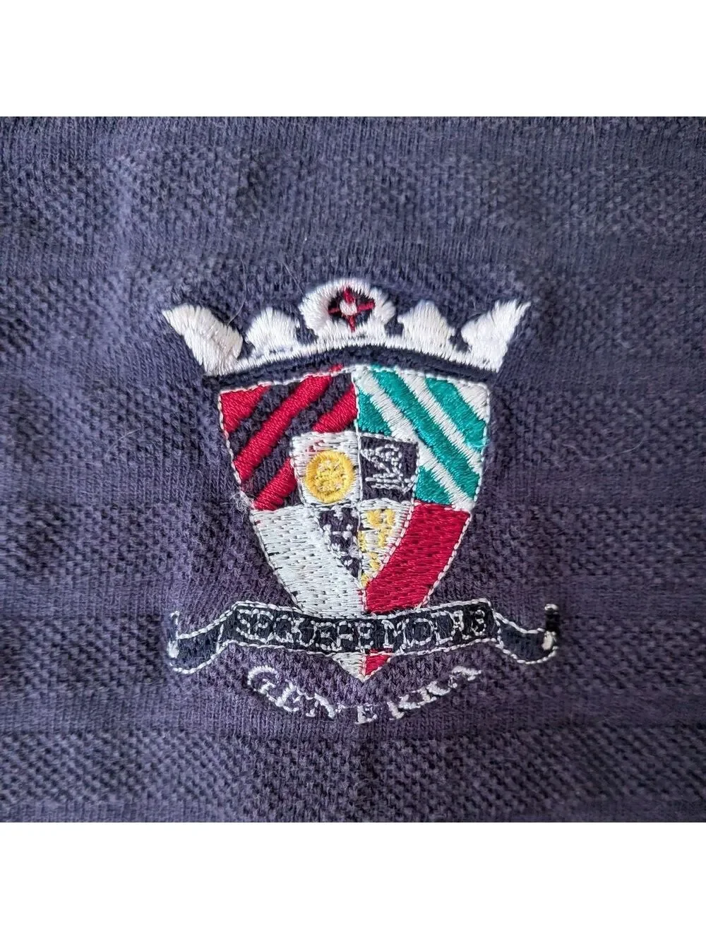 1980s Generra Ribbed Knit Henley Crest Sweater Vintage Navy Size M - Picture 2 of 7